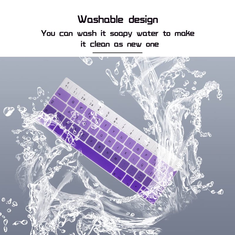 HRH Spanish Language Silicone Keyboard Cover Compatible for MacBook Pro with Touch Bar 13 Inch and 15 Inch (A2159/A1989/A1706,A1990/A1707) 2019 2018 2016 2017 Release European Version,Ombre Purple - Image 5